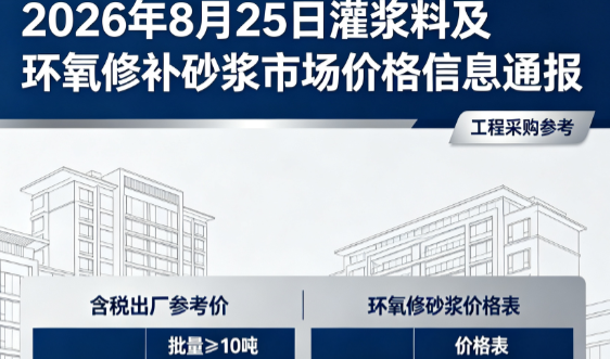 肇源2026年8月25日灌浆料及环氧修补砂浆市场价格信息通报